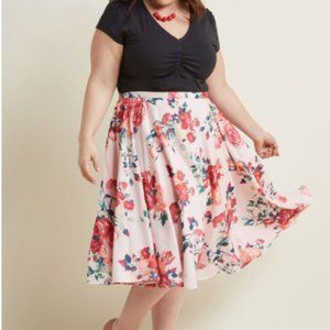 Modcloth Ikebana for All A-Line Skirt Pink Petals